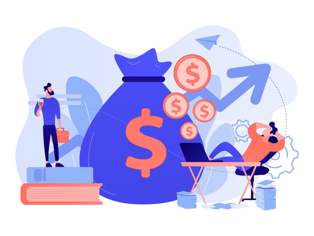 The image illustrates the concept of financial growth and wealth accumulation through digital and strategic efforts.