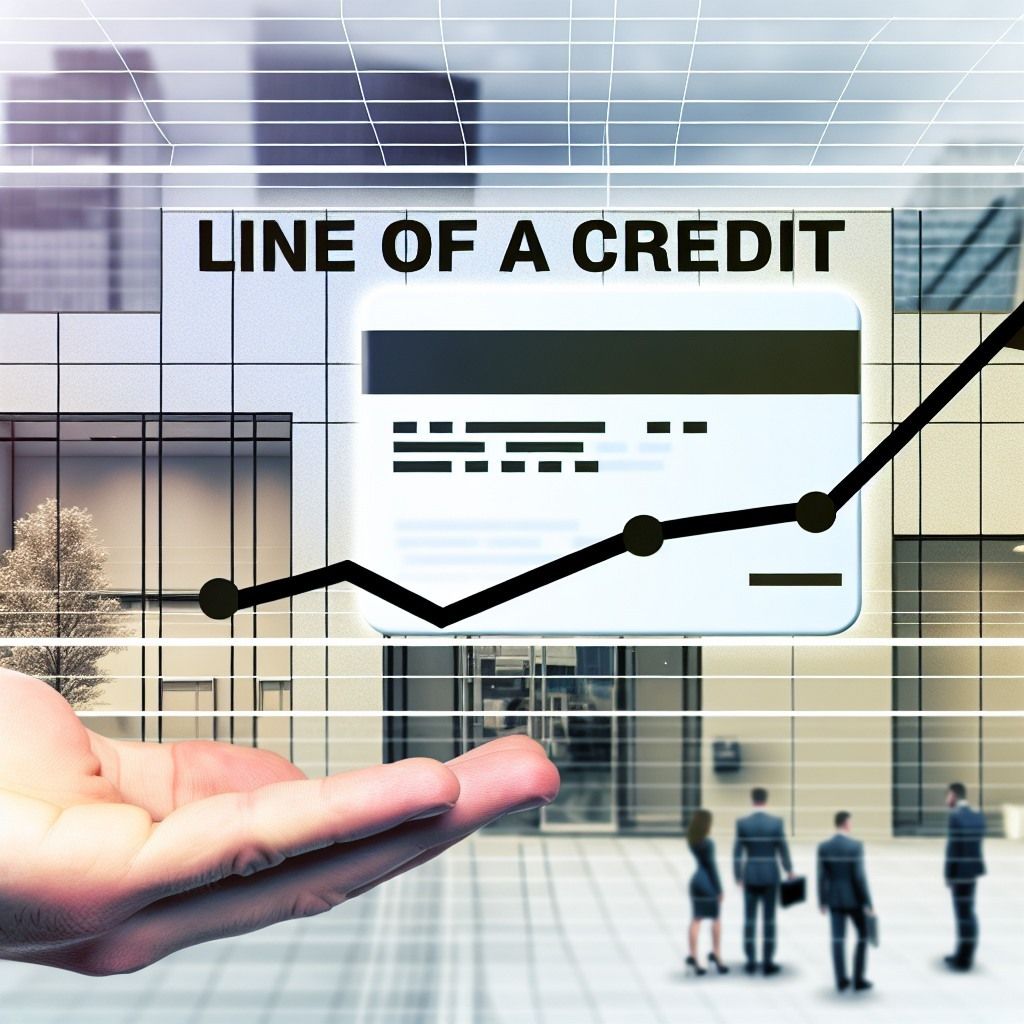 The image depicts the concept of credit and financial growth, with a visual emphasis on line of credit and increasing financial success.