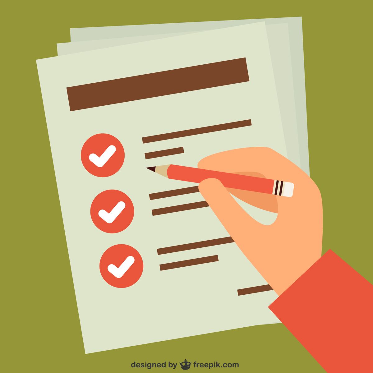 The image shows a hand checking off items on a checklist or to-do list.