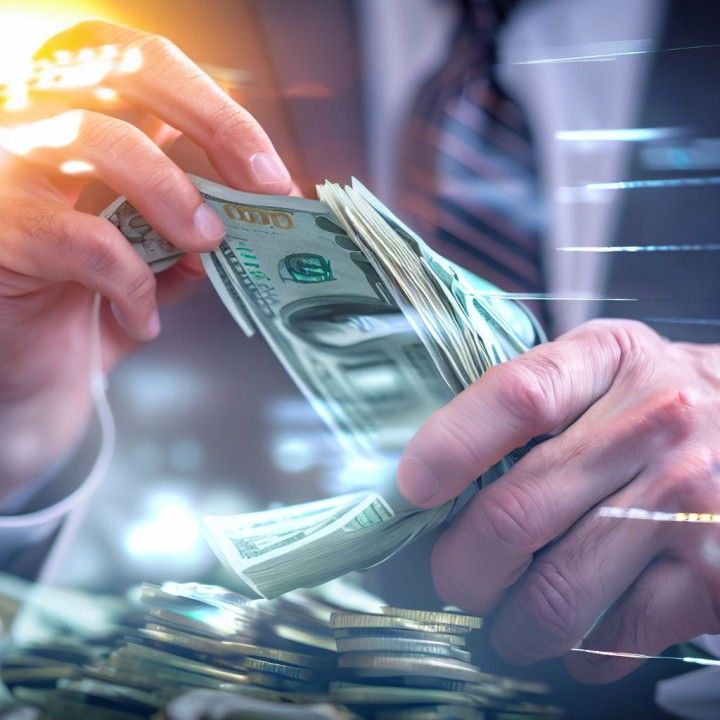 A close-up image of hands counting a stack of US dollar bills above a pile of coins, symbolizing cash flow, business financing, or fast access to capital