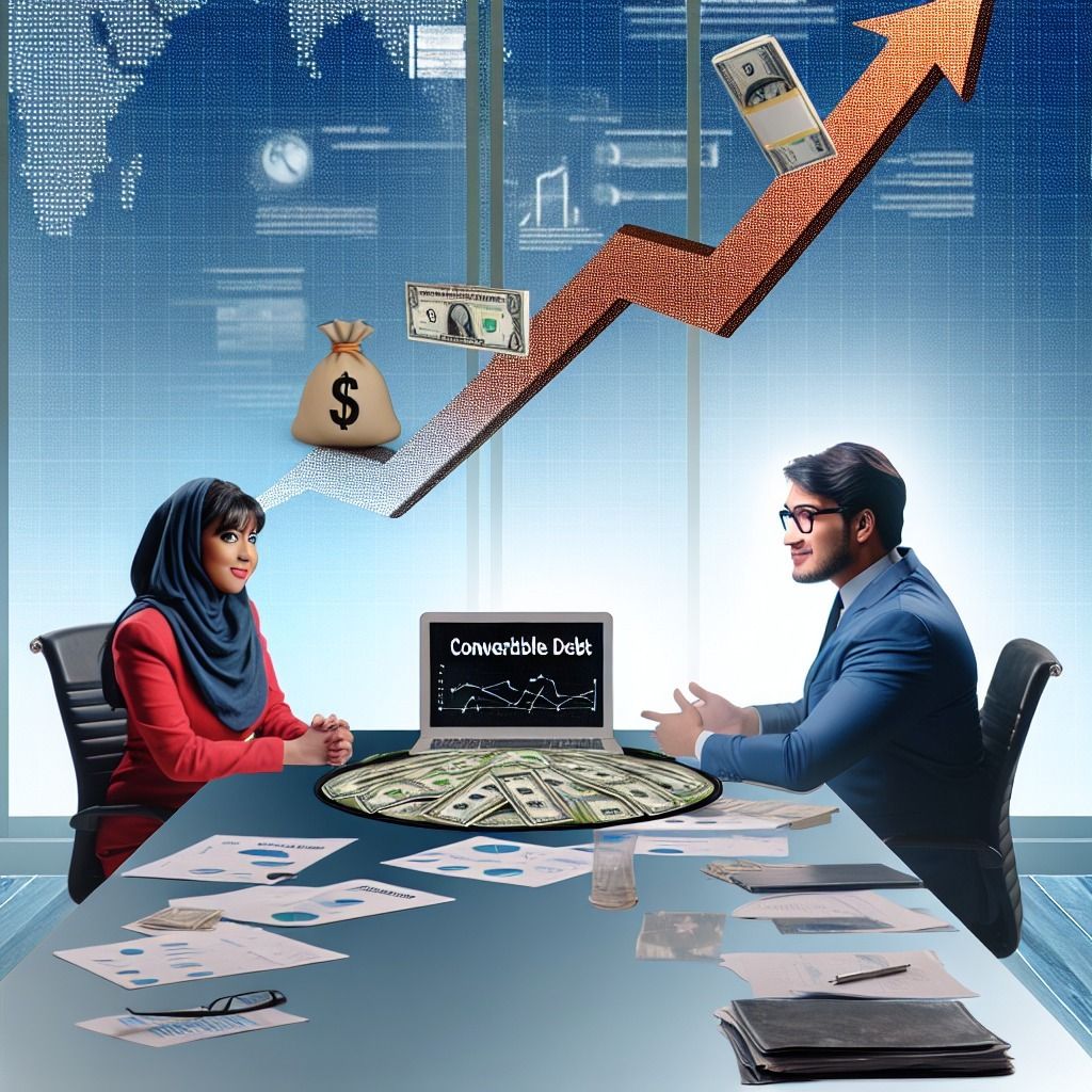 Business owners discussing merchant cash advance funding at a conference table, with rising profit graph and cash flow visuals representing fast business financing and growth.