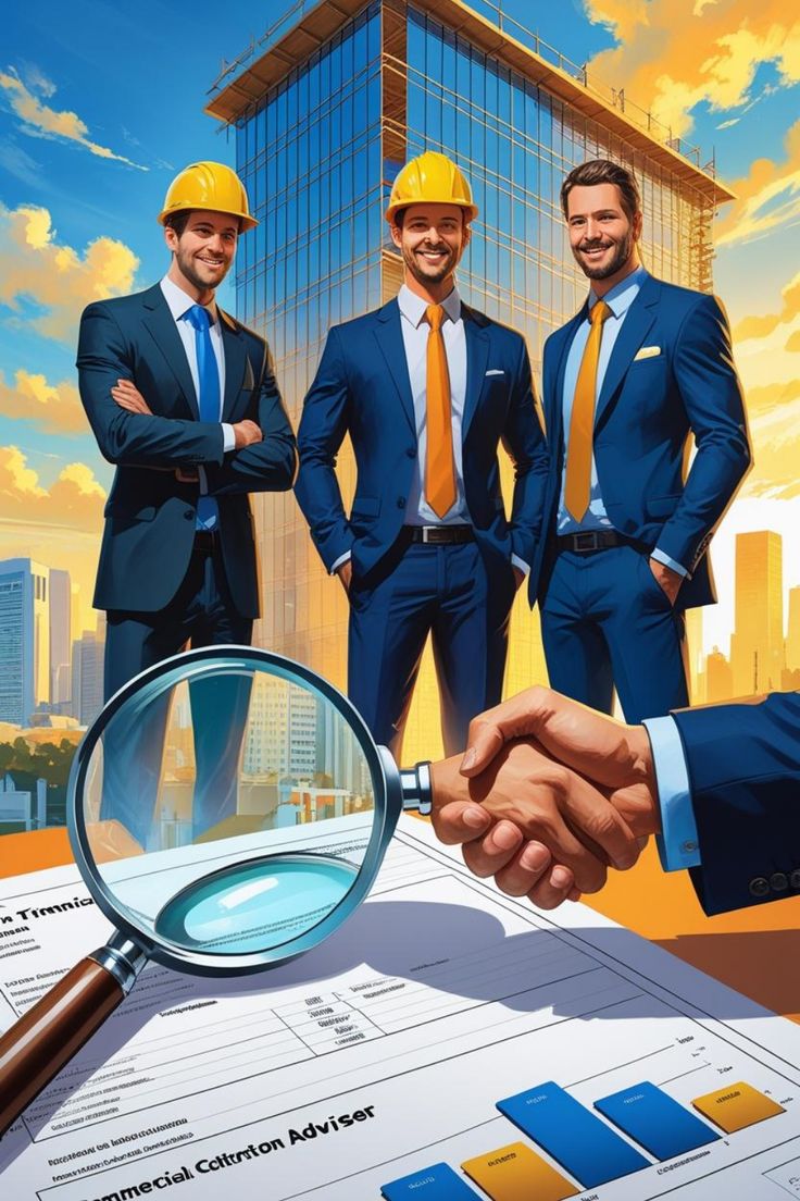 Construction business owners wearing hard hats shaking hands over loan documents, symbolizing business loans for construction companies to finance projects, equipment, and company growth.