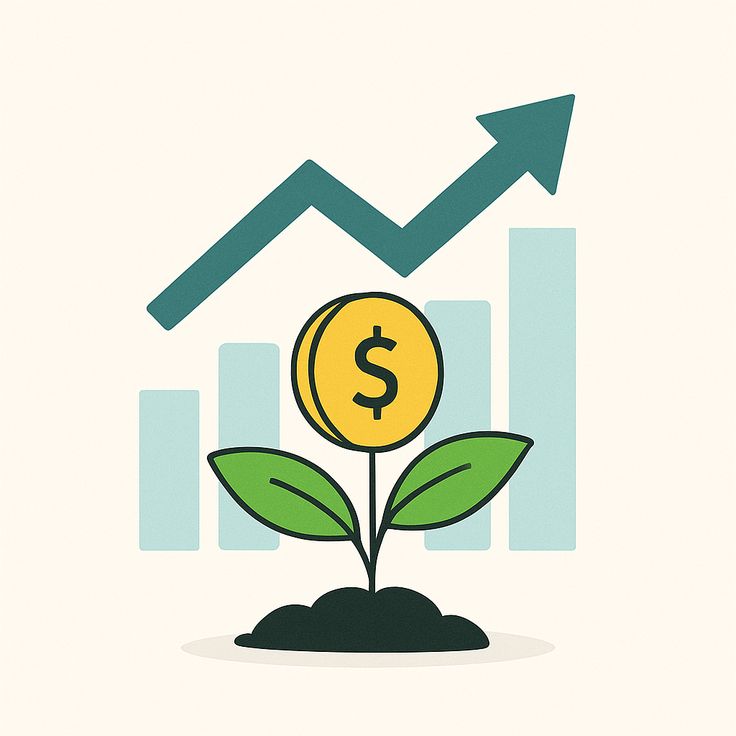 Financial growth illustration with rising chart arrow and dollar plant symbolizing merchant cash advance funding and business growth for hardware stores.