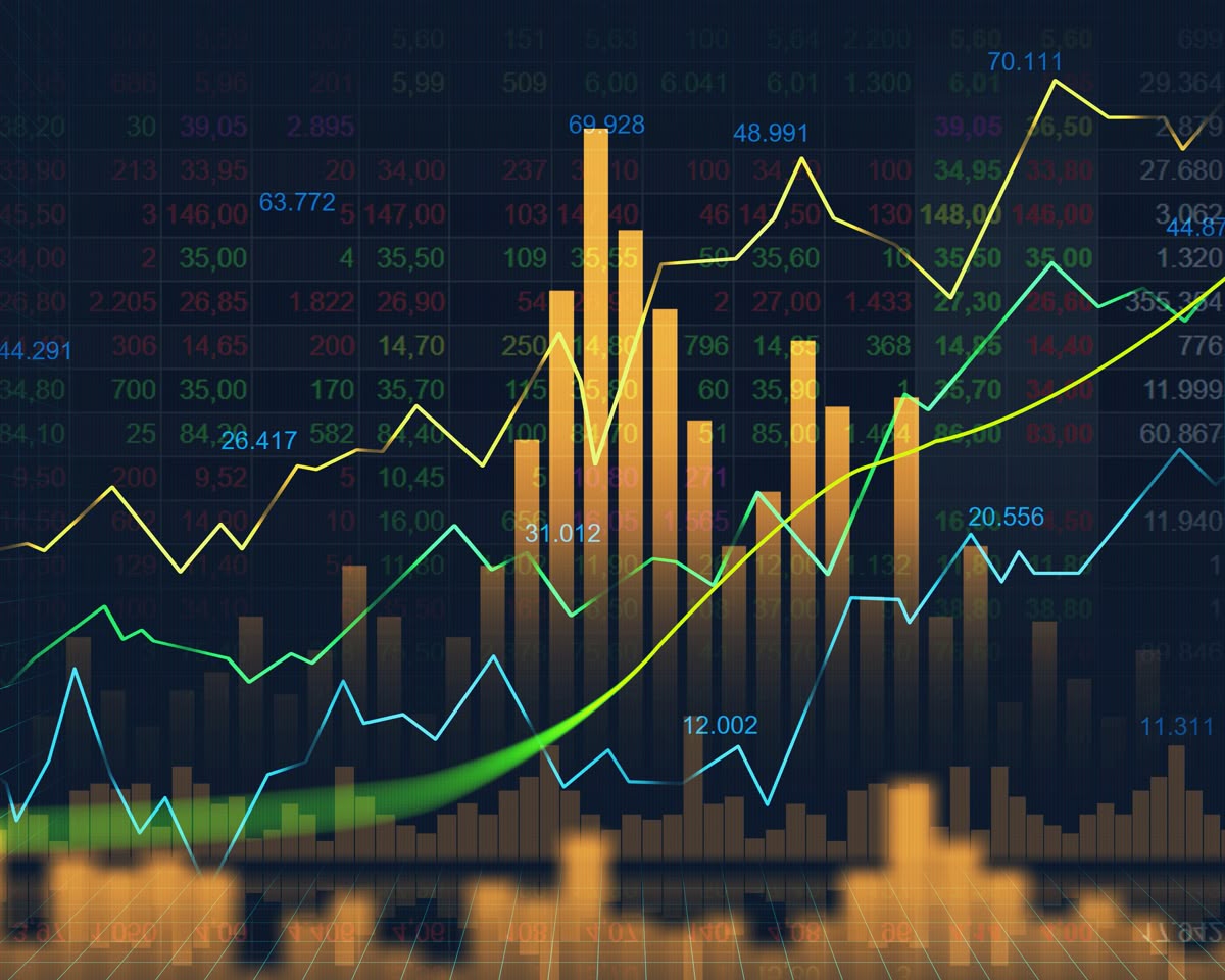 A digital financial chart comparing 365 Finance and Swish Funding, featuring colorful line graphs and bar charts illustrating performance metrics, stock prices, or financial data over time.