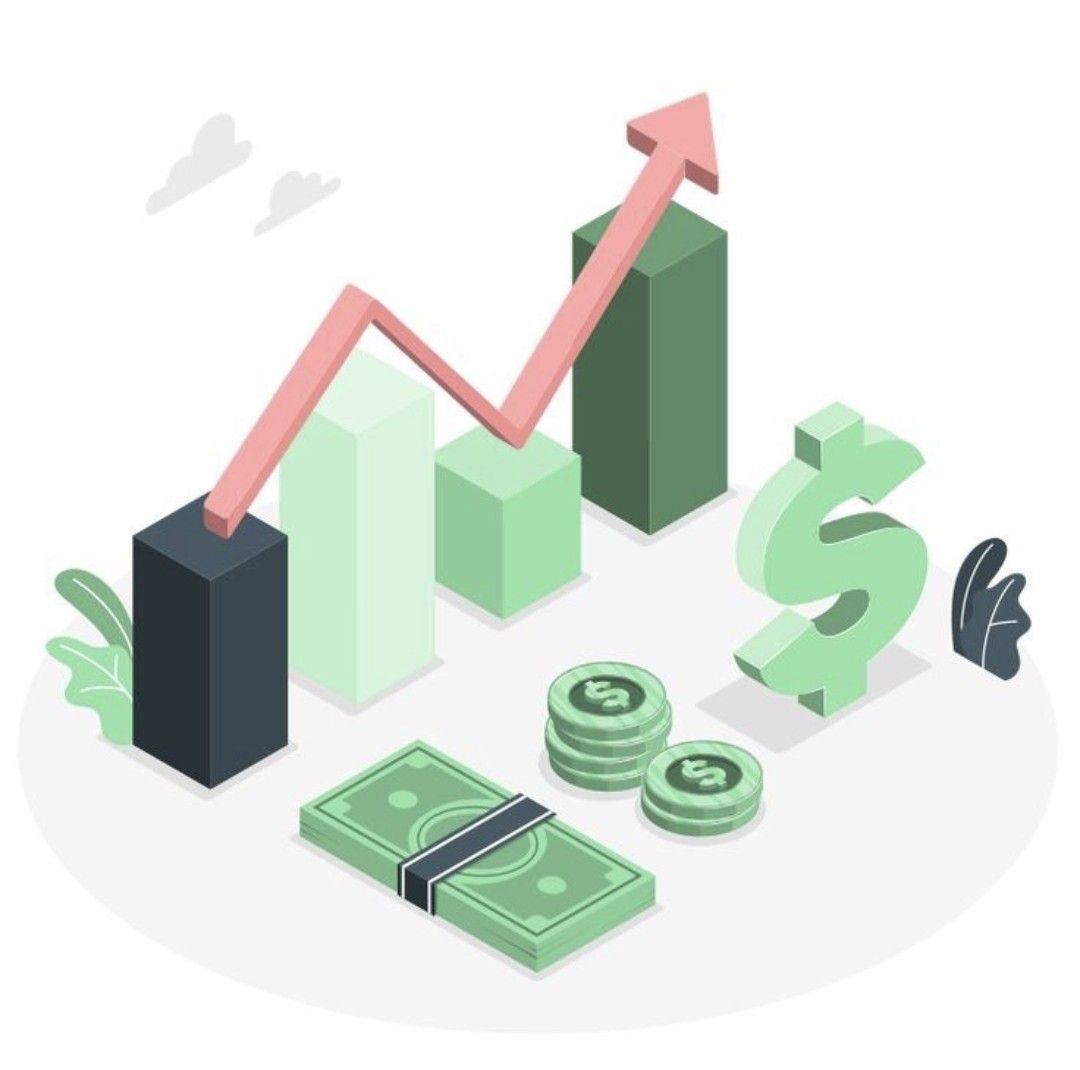 Business growth chart with upward arrow, cash, and dollar symbol representing loan comparison and funding options.