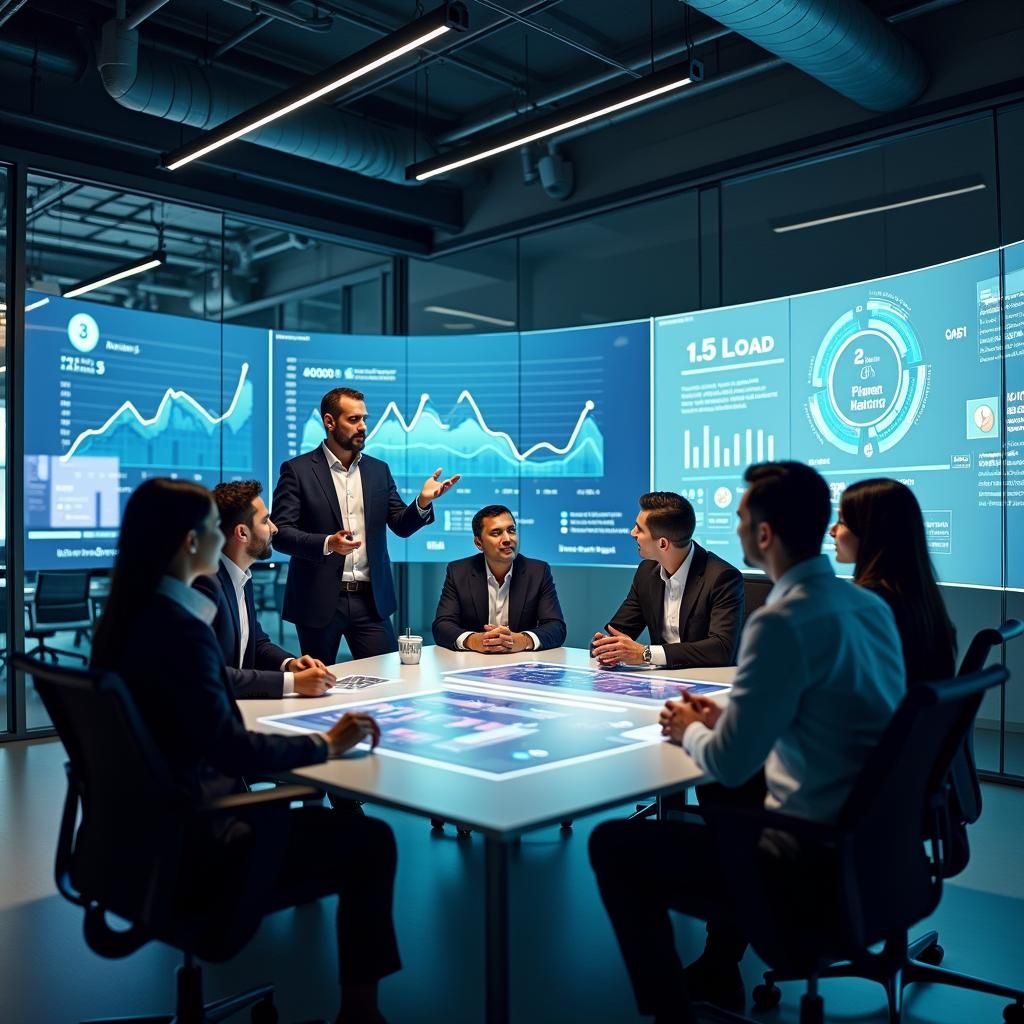 Business team reviewing financial charts and loan performance dashboards during a strategy meeting, representing a comparison between OnDeck and Swish Funding.