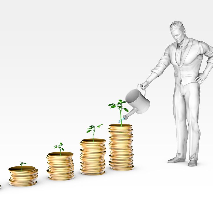 Business professional watering growing plants sprouting from stacks of gold coins, symbolizing financial growth and funding comparison between Bitty and Swish Funding.