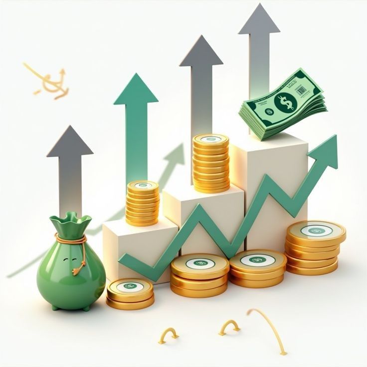 Illustration of rising financial growth with stacked coins, cash, and upward arrows, representing a comparison between CAN Capital and Swish Funding for business financing and funding growth options.