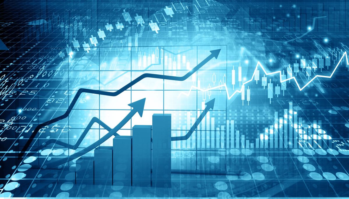 Digital financial chart with rising arrows, bar graphs, and market data visuals representing business growth, funding performance, and financial comparison between FundKite and Swish Funding.