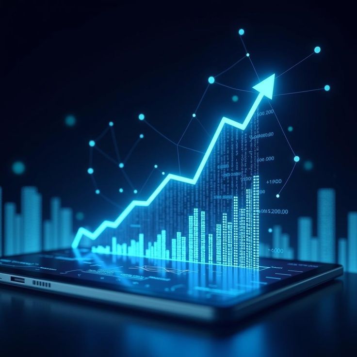 Digital tablet displaying a glowing upward financial graph and bar charts, representing business growth and funding solutions like merchant cash advance in Texas.