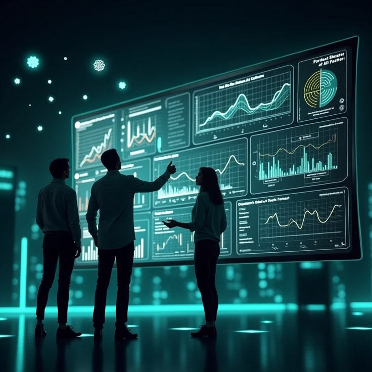 Business professionals analyzing digital financial dashboards and growth charts, representing merchant cash advance funding solutions for small businesses in Utah