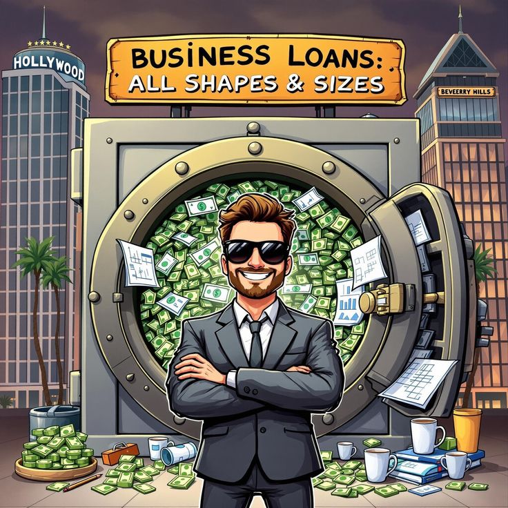 Illustration of a confident businessman standing in front of a vault filled with cash, symbolizing easy approval of business loans in Montana, including options for small business funding, fast financing, and flexible loan solutions for entrepreneurs.