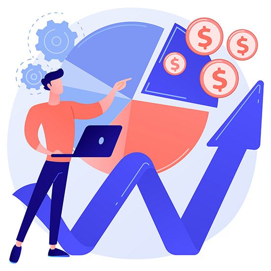 Business owner analyzing cash flow and MCA payments with charts and money symbols showing financial growth and repayment challenges.